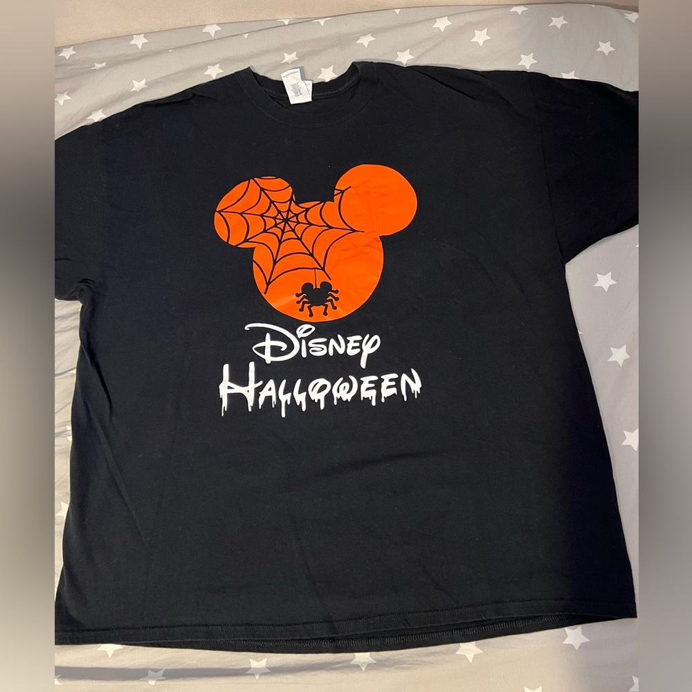 Disney Halloween black orange mickey mouse silhouette spider shirt mens 2XL